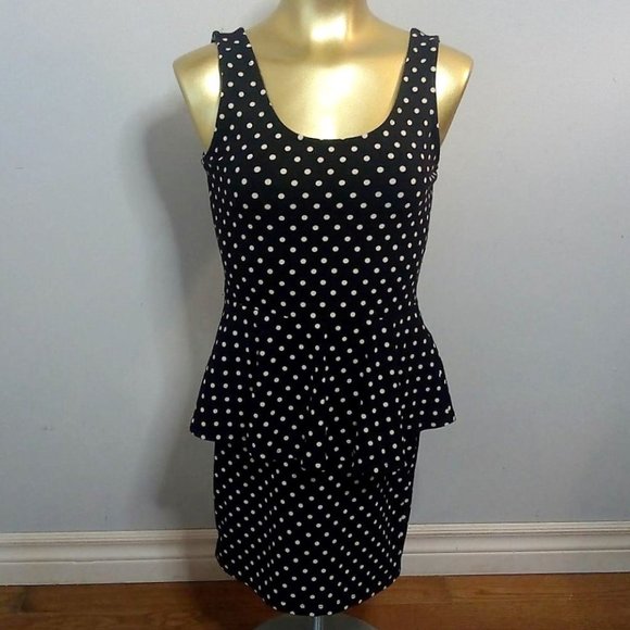 Black and White Polka Dot Peplum Dress - Picture 3 of 9